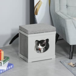 PawHut Cat House Bed Kitten Cave Cube Indoor w/Soft Cushion Sisal Scratching Pad