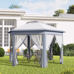 Outsunny 3x4m Hexagon Gazebo w/ Mesh Curtains Outdoor Garden, Grey