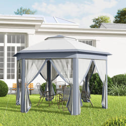 Outsunny 3x4m Hexagon Gazebo w/ Mesh Curtains Outdoor Garden, Grey