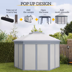 Outsunny 3x4m Hexagon Gazebo w/ Mesh Curtains Outdoor Garden, Grey