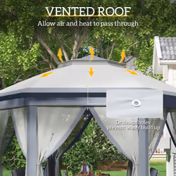 Outsunny 3x4m Hexagon Gazebo w/ Mesh Curtains Outdoor Garden, Grey
