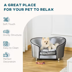 PawHut Dog Sofa Pet Chair, Kitten Bed Couch w/ Wooden Frame, Removable Cushion