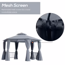 Outsunny 3 x 3(m) Gazebo Canopy 2 Tier Patio Shelter Steel for Garden Grey - Additional view 4