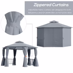 Outsunny 3 x 3(m) Gazebo Canopy 2 Tier Patio Shelter Steel for Garden Grey - Additional view 5
