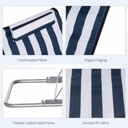 Outsunny 2 Pieces Outdoor Beach Mat Steel Reclining Chair Set w/ Pillow Blue - Additional view 4