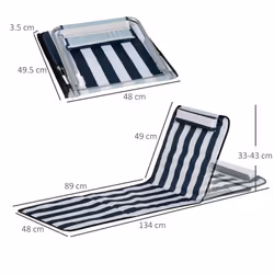 Outsunny 2 Pieces Outdoor Beach Mat Steel Reclining Chair Set w/ Pillow Blue - Additional view 7