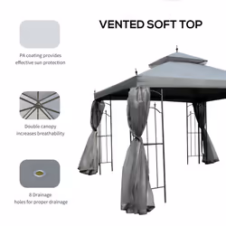 Outsunny 3 x 3(m) Garden Gazebo Double Top Gazebo Canopy w/ Mesh Grey - Additional view 4