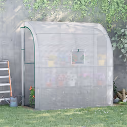 Outsunny Walk-In Lean to Wall Greenhouse w/Window&Door 200Lx 100W x 215Hcm White