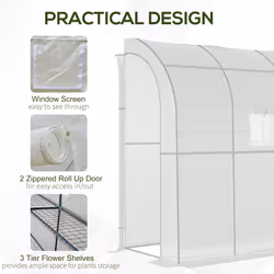 Outsunny Walk-In Lean to Wall Greenhouse w/Window&Door 200Lx 100W x 215Hcm White - Additional view 4