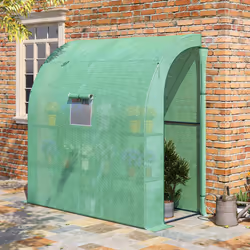 Outsunny Walk-In Lean to Wall Greenhouse w/Window&Door 200Lx 100W x 215Hcm Green