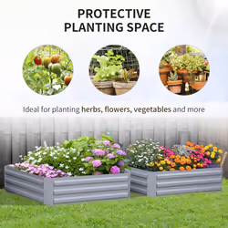 Outsunny Set of 2 Raised Garden Bed Galvanised Planter Box Grey