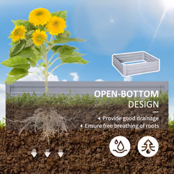 Outsunny Set of 2 Raised Garden Bed Galvanised Planter Box Grey