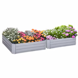 Outsunny Set of 2 Raised Garden Bed Galvanised Planter Box Grey - Additional view 8