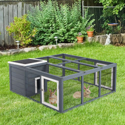 PawHut Rabbit Hutch Small Animal Guinea Pig House with Openable Roof Dark Grey