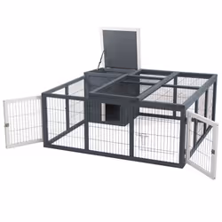 PawHut Rabbit Hutch Small Animal Guinea Pig House with Openable Roof Dark Grey - Additional view 5
