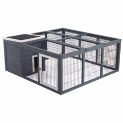 PawHut Rabbit Hutch Small Animal Guinea Pig House with Openable Roof Dark Grey - Additional view 8