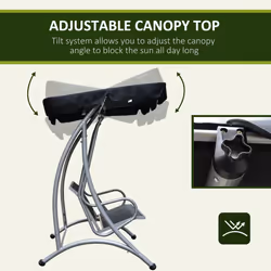 Outsunny 3 Seat Metal Fabric Backyard Balcony Patio Swing Chair Black