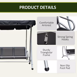 Outsunny 3 Seat Metal Fabric Backyard Balcony Patio Swing Chair Black - Additional view 4