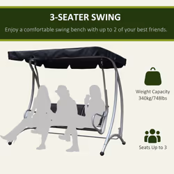 Outsunny 3 Seat Metal Fabric Backyard Balcony Patio Swing Chair Black - Additional view 5