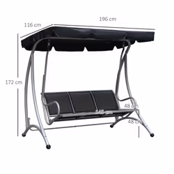 Outsunny 3 Seat Metal Fabric Backyard Balcony Patio Swing Chair Black - Additional view 8