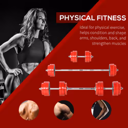 HOMCOM 30KGS Dumbbell & Barbell  Adjustable Ergonomic Set Exercise in Home Gym