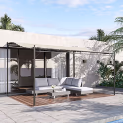 Outsunny 4 x 3M Wall Mounted Awning Free Stand Canopy Shade Porch Pergola Cream