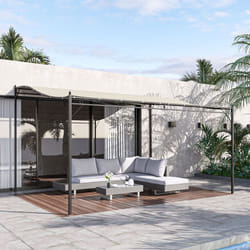 Outsunny 4 x 3M Wall Mounted Awning Free Stand Canopy Shade Porch Pergola Cream