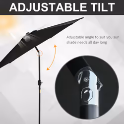 Outsunny Patio Umbrella Parasol Sun Shade Garden Aluminium Black 2.6M