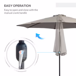 Outsunny 3(m) Patio Umbrella Outdoor Sunshade Canopy w/ Tilt & Crank Light Grey
