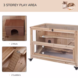 PawHut Wooden Hamster Cage, 3-Tier Roden Small Animals Hutch, 99 x 50 x 69 cm
