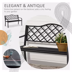 Outsunny 2-Seater Garden Bench Cast Iron Patio Antique Loveseat w/ Armrest