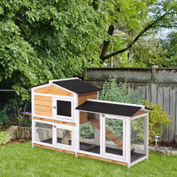PawHut 2-Tier Wooden Rabbit Hutch Guinea Pig House Pet Cage Outdoor w/ Tray Ramp