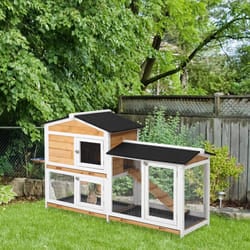 PawHut 2-Tier Wooden Rabbit Hutch Guinea Pig House Pet Cage Outdoor w/ Tray Ramp
