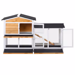 PawHut 2-Tier Wooden Rabbit Hutch Guinea Pig House Pet Cage Outdoor w/ Tray Ramp - Additional view 5