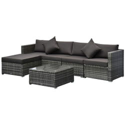 6pc Outsunny Deluxe Rattan Furniture Set  - Grey | Garden Furniture Set