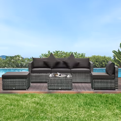 6pc Outsunny Deluxe Rattan Furniture Set  - Grey | Garden Furniture Set