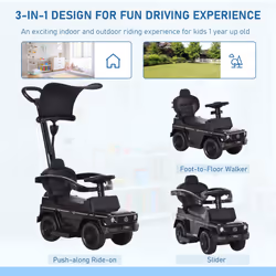 HOMCOM Kids Ride-on Push Car 3 in 1 Benz G350 Baby Floor Slider Walker, Black