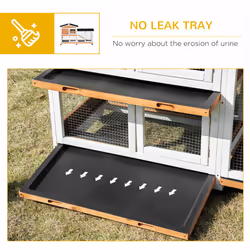 PawHut Wooden Rabbit Hutch Guinea Pig Cage w/ Wheels, Run, Ramp, Yellow - Additional view 5