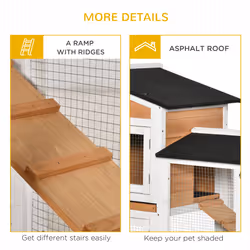PawHut Wooden Rabbit Hutch Guinea Pig Cage w/ Wheels, Run, Ramp, Yellow - Additional view 6