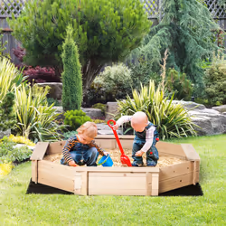 Outsunny Kids Wooden Sand Pit Children Sandbox with Cover Outdoor Playset