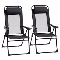 Outsunny Set of 2 Metal Portable Folding Recliner w/ Adjustable Black