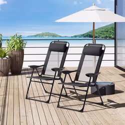 Outsunny Set of 2 Metal Portable Folding Recliner w/ Adjustable Black