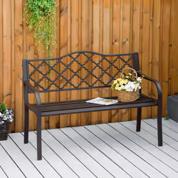 Outsunny Outdoor Garden Bench 2 Seater Patio Porch Loveseat Chair Seater Brown