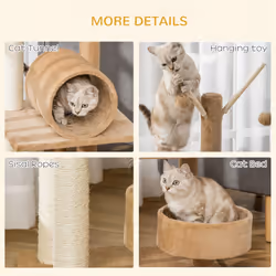 PawHut 121cm Cat Tree Tower w/Sisal Scratching Posts Bed Tunnel Perch Brown