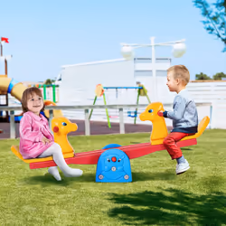 HOMCOM Kids Seesaw Safe Teeter Totter 2 Seats with Easy-Grip Handles Multicolor