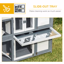 PawHut Two-Tier Wooden Rabbit Hutch w/ Openable Roof, Slide-Out Tray, Ramp - Additional view 4