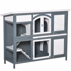 PawHut Two-Tier Wooden Rabbit Hutch w/ Openable Roof, Slide-Out Tray, Ramp - Additional view 8