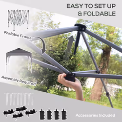 Outsunny Pop Up Gazebo Foldable w/ Wheeled Carry Bag & 4 Weight Bags, Grey