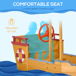 Outsunny Kids Wooden Sand Pit Sandbox Pirate Sandboat Outdoor w/ Canopy Shade