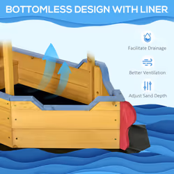 Outsunny Kids Wooden Sand Pit Sandbox Pirate Sandboat Outdoor w/ Canopy Shade